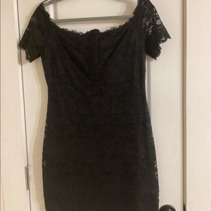 Black lace body con mini dress